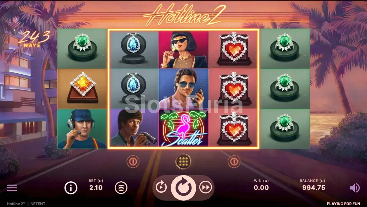 Hotline 2 en acción con los rodillos expandidos durante las tiradas gratuitas