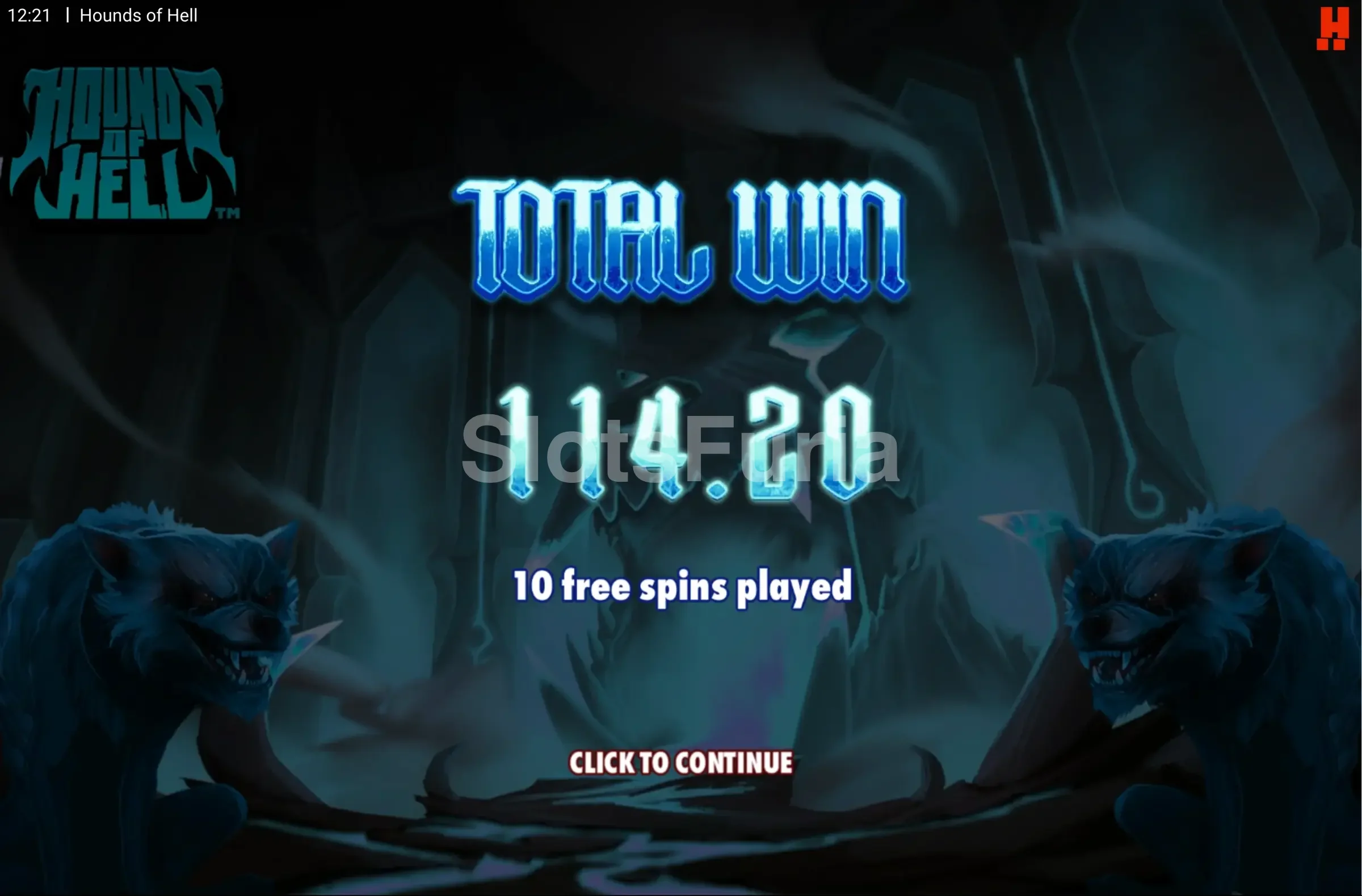 Gran victoria en Hounds of Hell con multiplicadores máximos activados