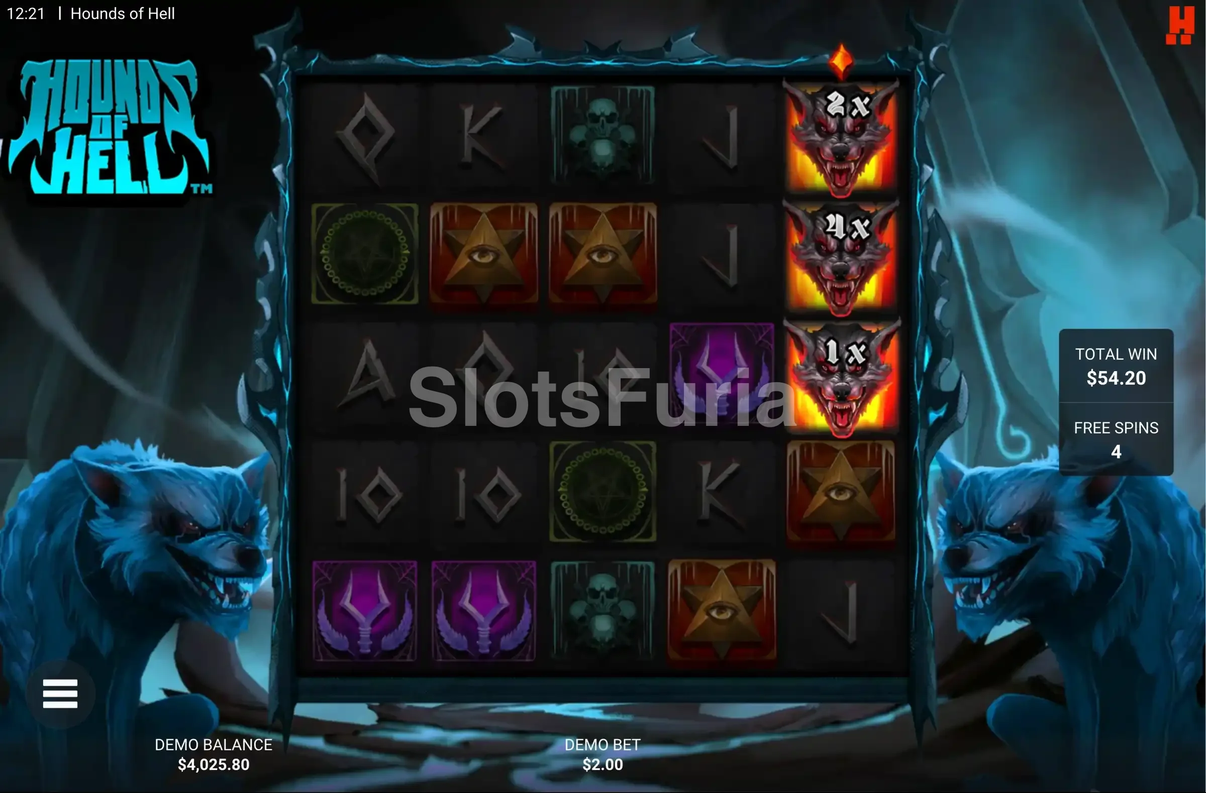 Ronda de giros gratuitos de Hounds of Hell con multiplicadores activos