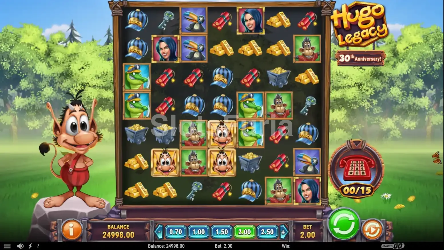 Pantalla principal del juego Hugo Legacy con la cuadrícula de 7x7