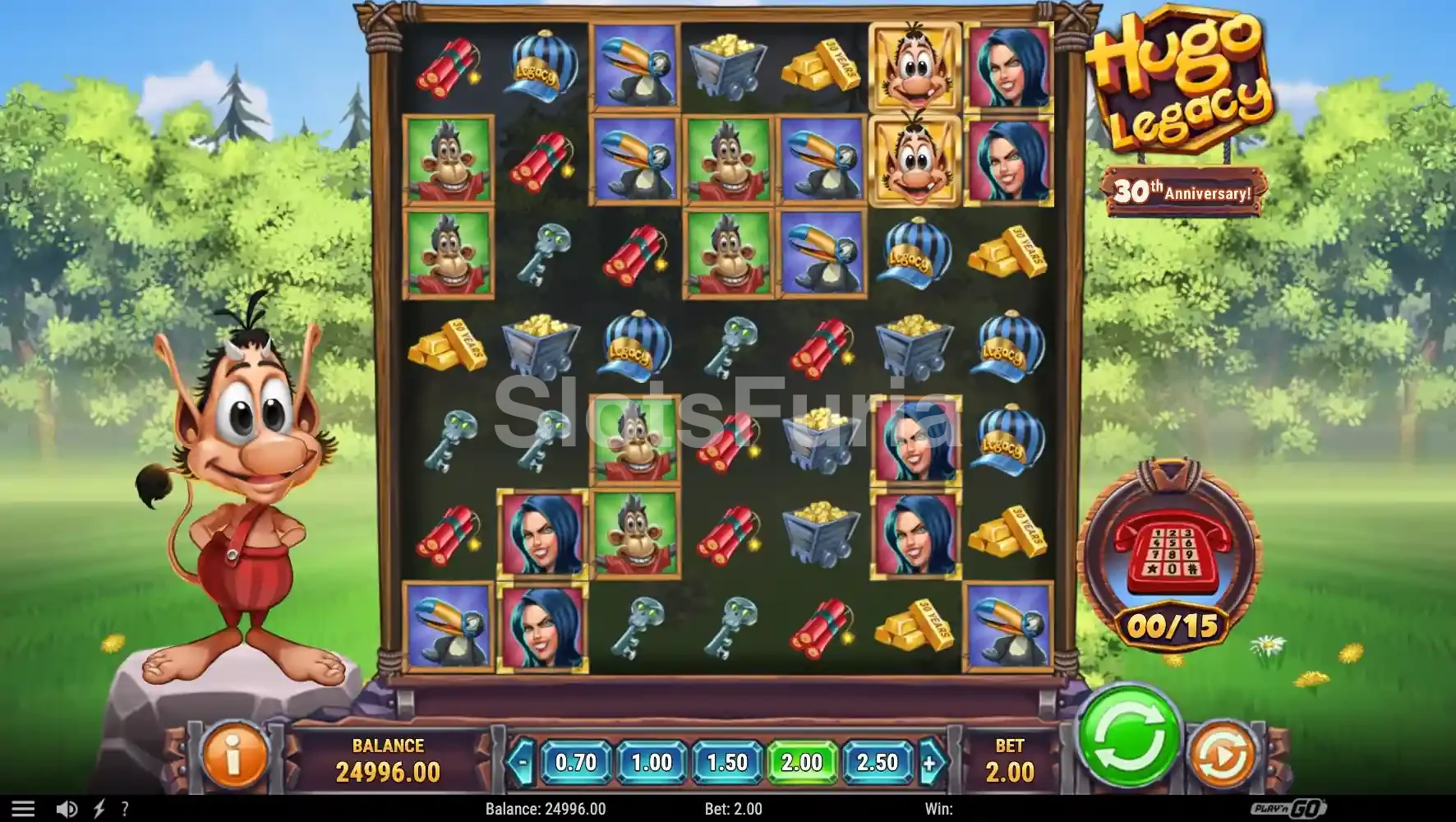 Segunda pantalla del juego base de Hugo Legacy mostrando las cascadas en acción