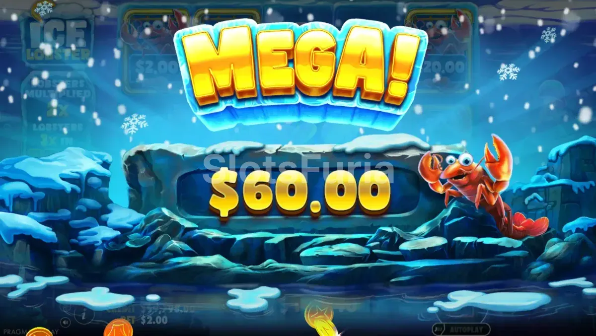 Momento de gran victoria en la slot Ice Lobster durante los giros gratis
