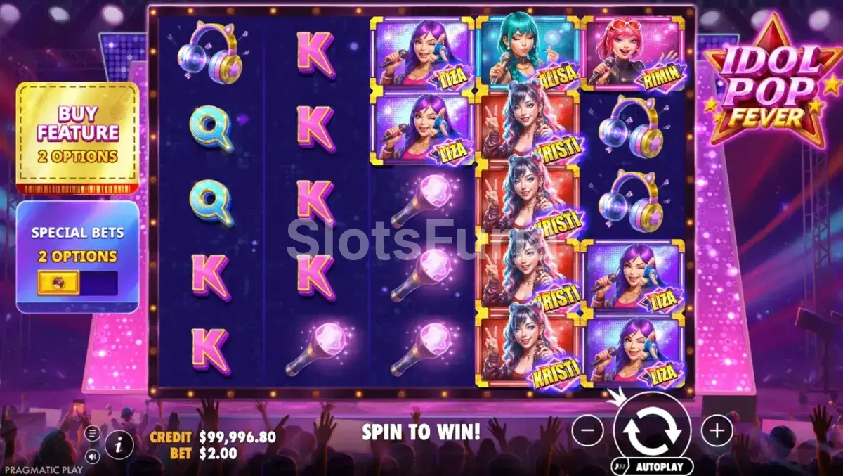 Juego base de Idol Pop Fever en la grilla de 5x5