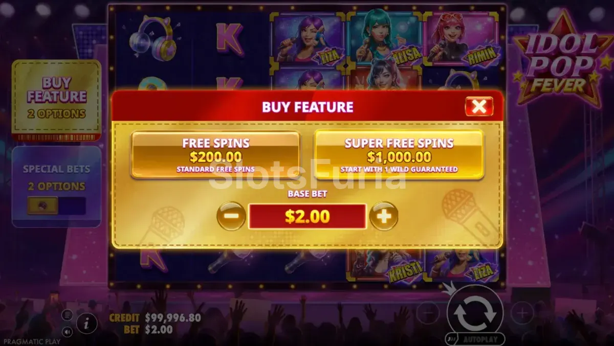 Menú de compra de bono de Idol Pop Fever