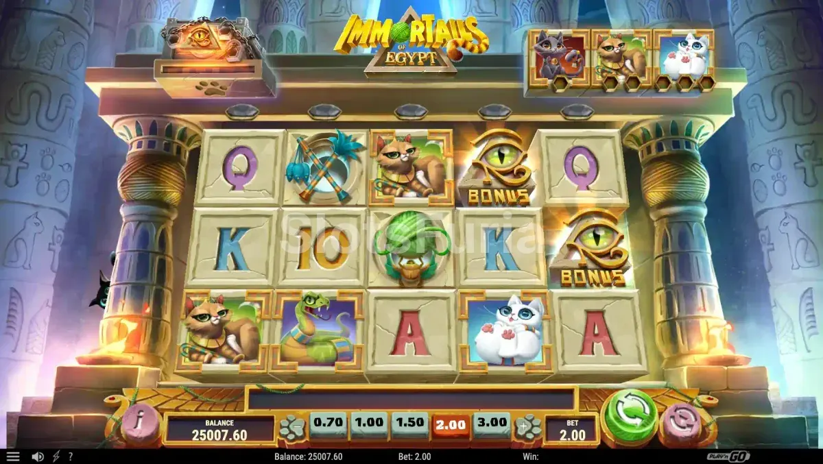 Segunda vista del juego base de Immortails of Egypt mostrando las transformaciones de wilds