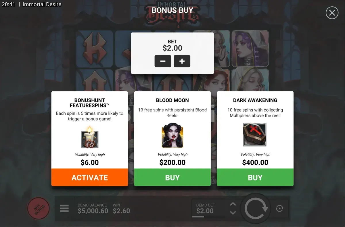 Opción de compra de bonus de Immortal Desire