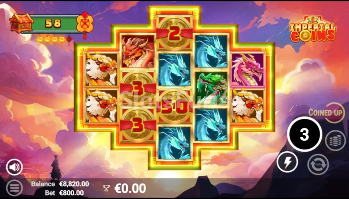 Ronda de giros gratis en Imperial Coins con multiplicadores activos