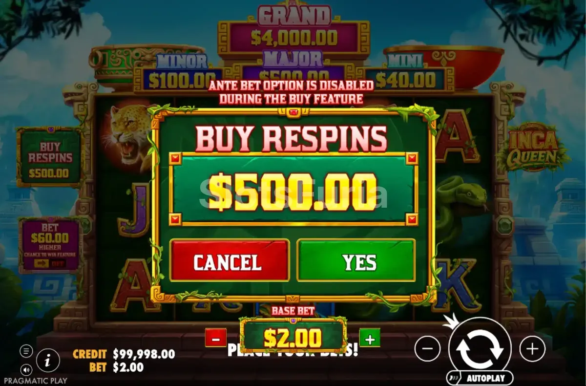 Función de compra de bonos en Inca Queen de Pragmatic Play