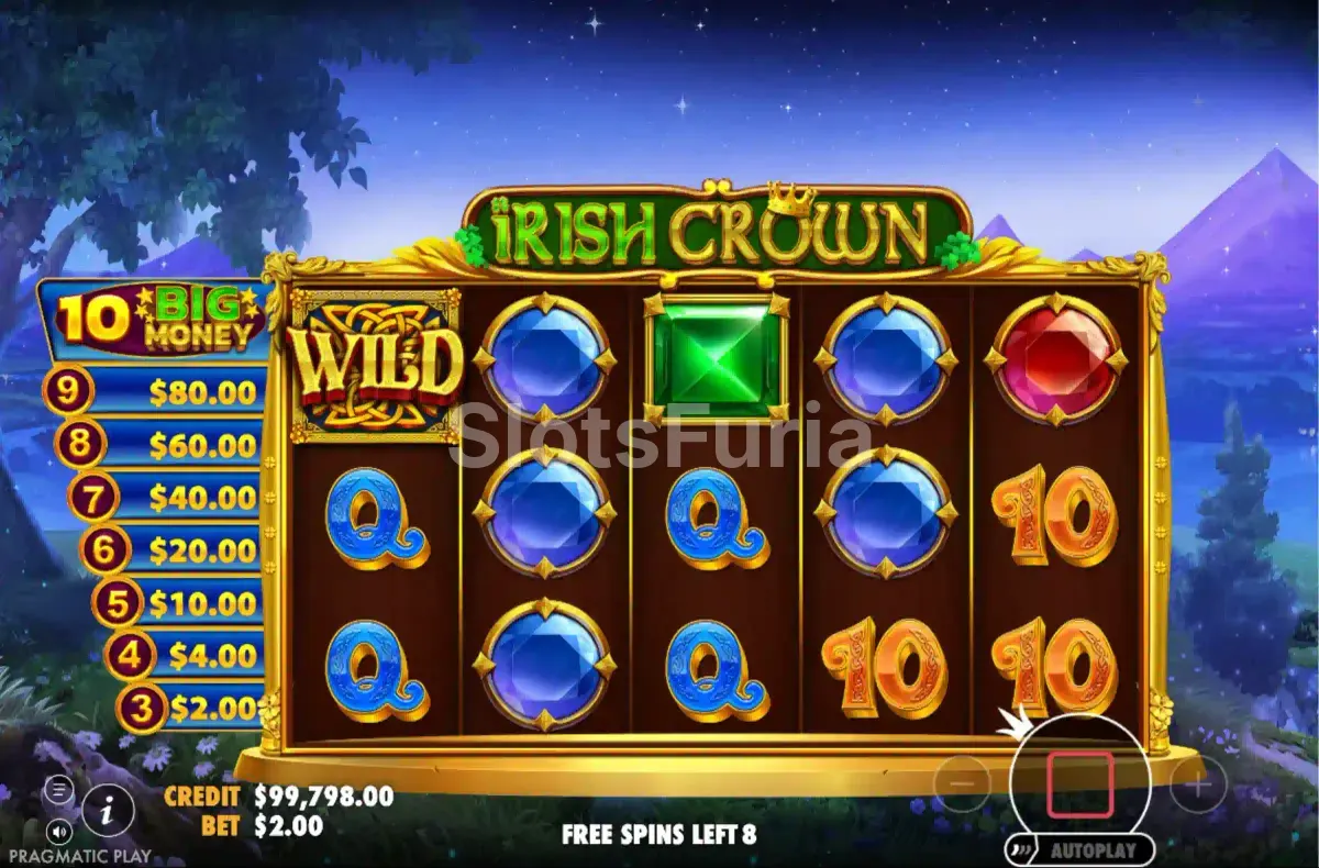 Ronda de giros gratuitos activada en Irish Crown con multiplicadores activos