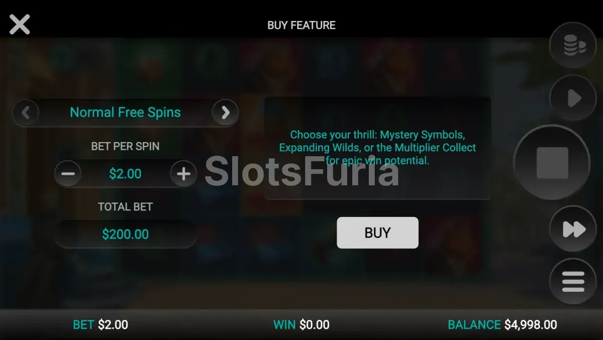 Menú de compra de bonus en Iron Bank 2 con tres niveles de precio