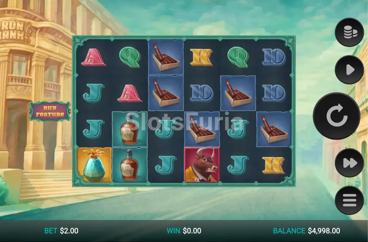 Juego base de Iron Bank con el Jaguar ante el banco
