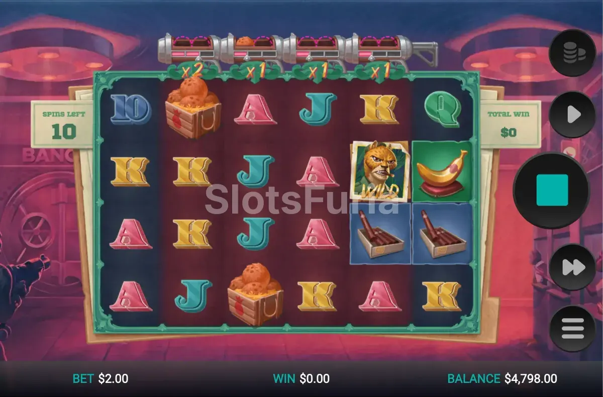 Pantalla de giros gratis de Iron Bank con opciones de bonus
