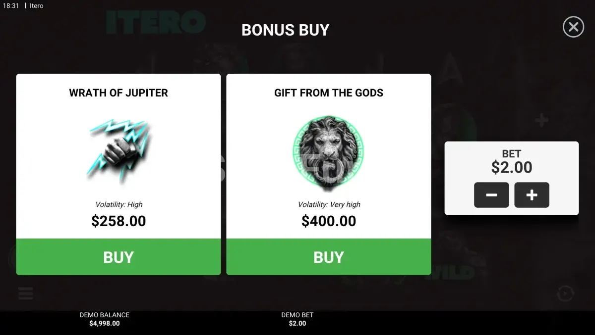 Menú de compra de bono en Itero