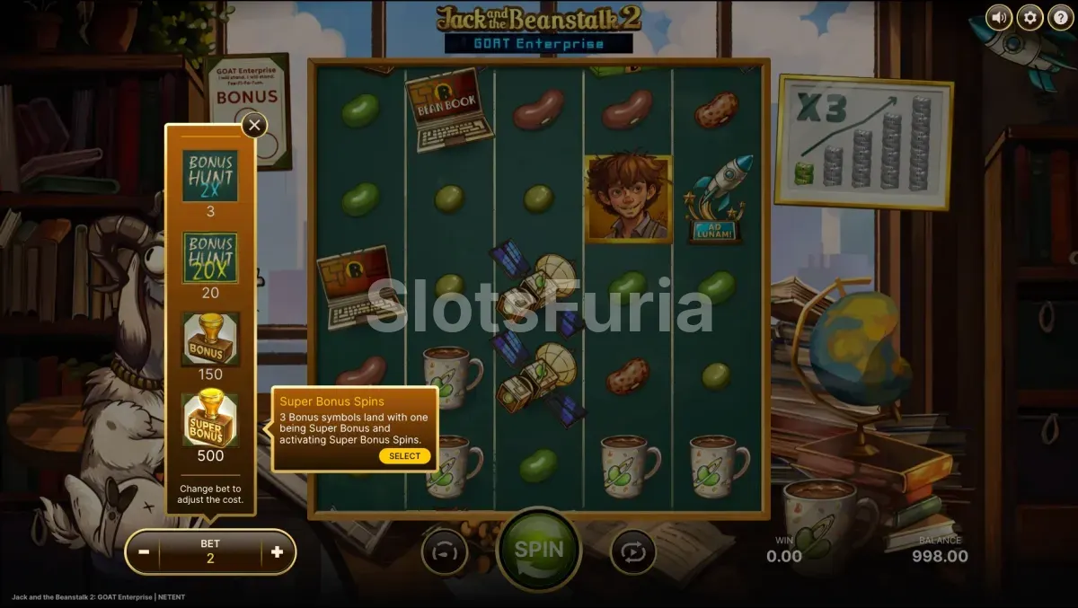 Menú de compra de Jack and the Beanstalk 2, tragamonedas de NetEnt