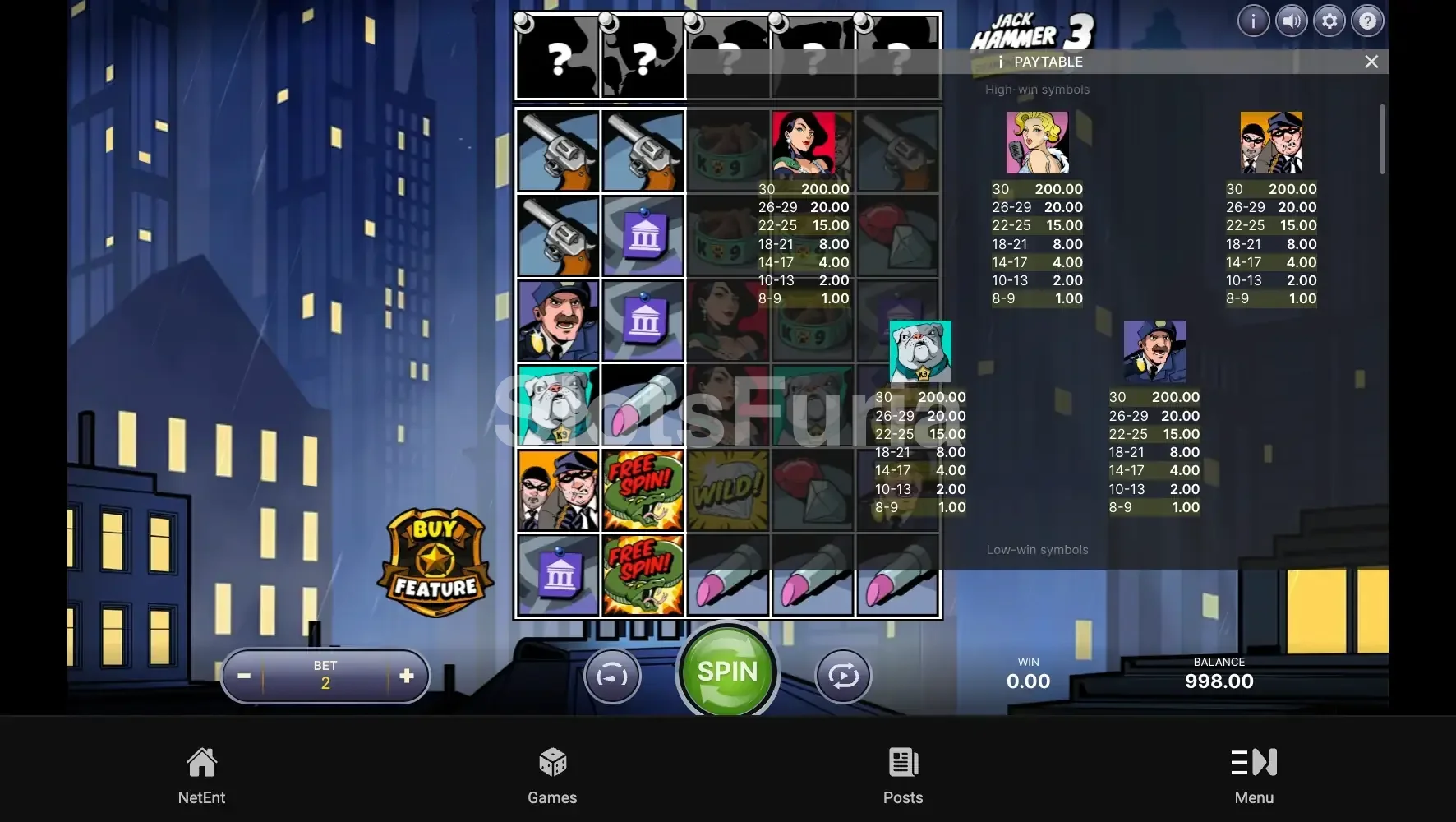 Tabla de pagos completa de la slot Jack Hammer 3