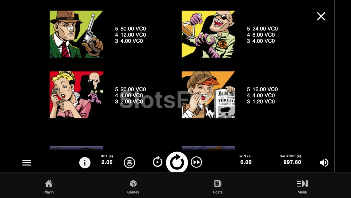 Tabla de pagos de Jack Hammer mostrando los símbolos y sus valores