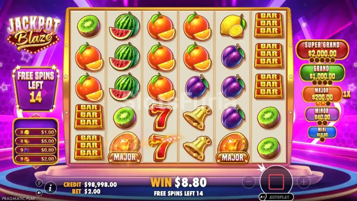 Ronda de tiradas gratuitas en Jackpot Blaze con medidores de jackpot activos