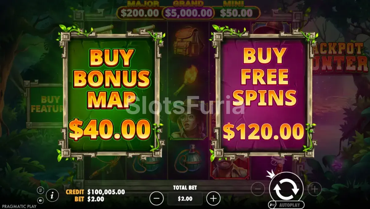 Pantalla de compra de bonus en Jackpot Hunter