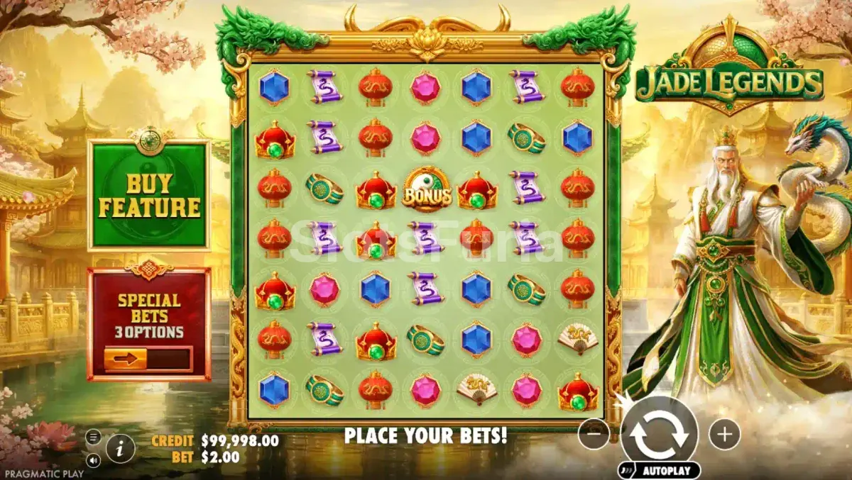 Pantalla principal del juego base de Jade Legends con cuadrícula 7x7
