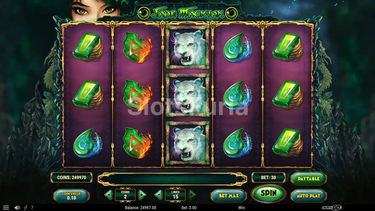Pantalla principal de Jade Magician con sus 5 rodillos y temática oriental