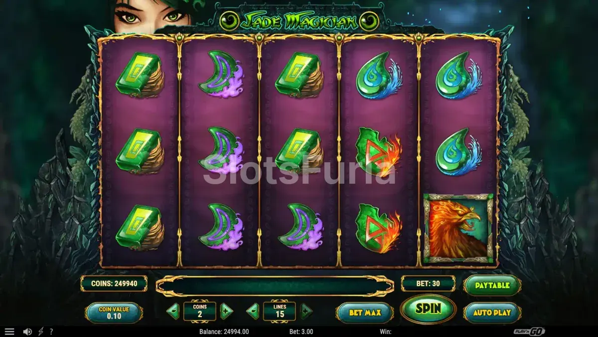Segunda pantalla del juego base de Jade Magician mostrando combinaciones ganadoras