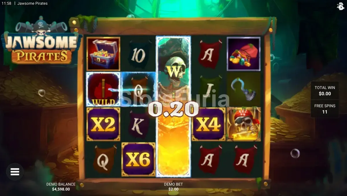 Ronda de giros gratis de Jawsome Pirates con multiplicadores activos