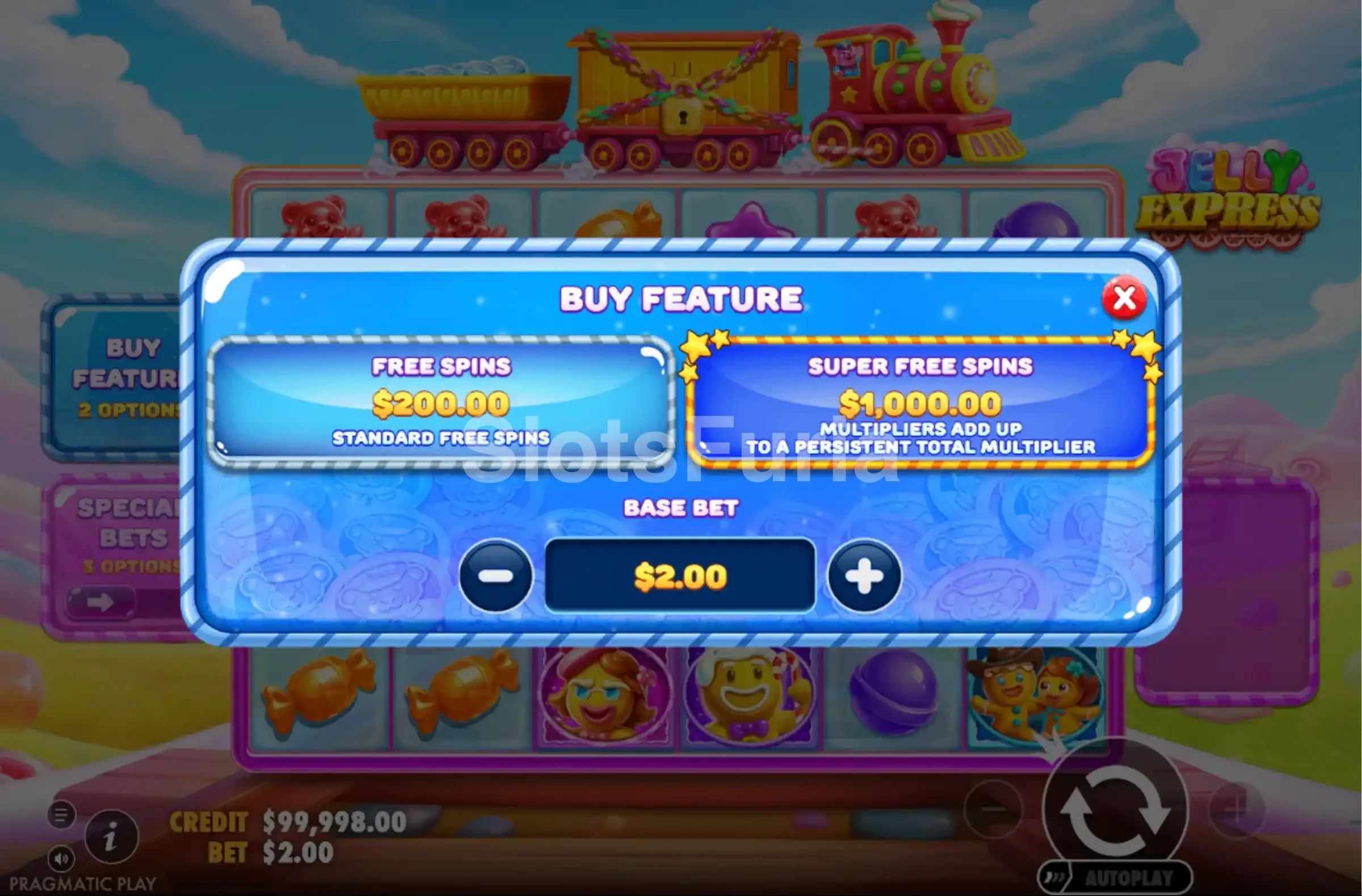 Menú de compra de bono de Jelly Express con sus dos precios