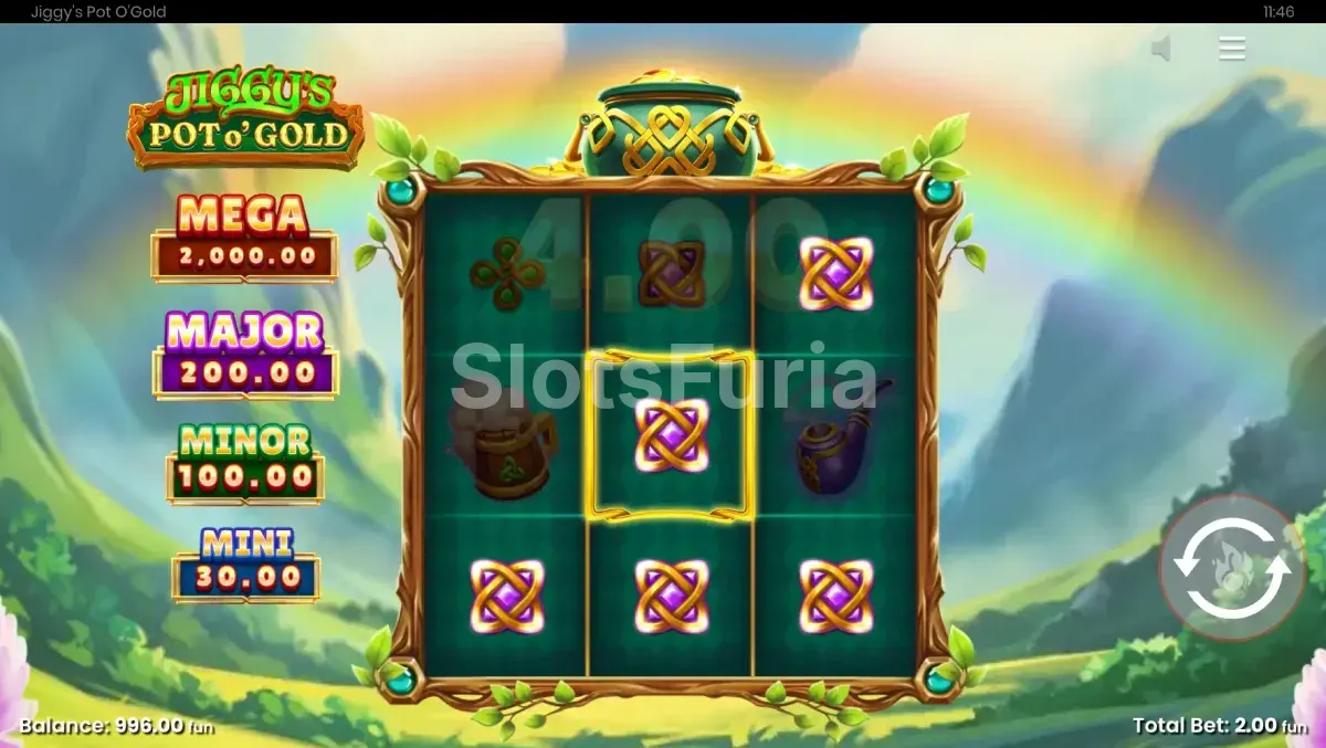 Segunda vista del juego base de Jiggy's Pot O'Gold con el medidor Pot O'Gold activo