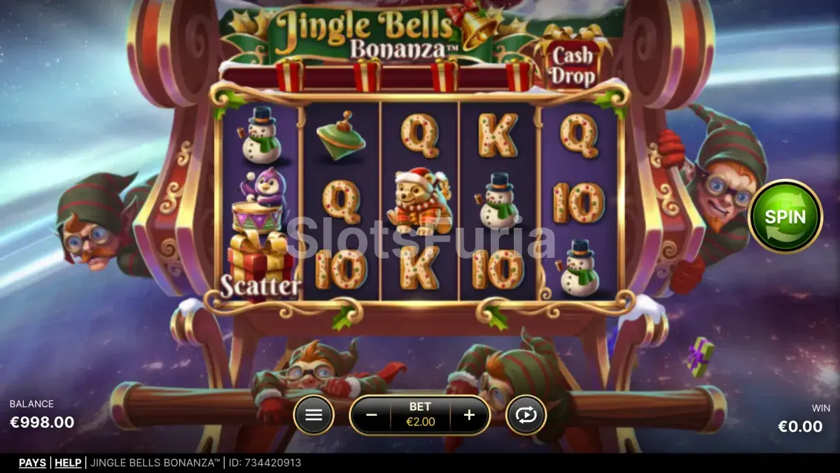 Pantalla principal de Jingle Bells Bonanza con Santa en el trineo