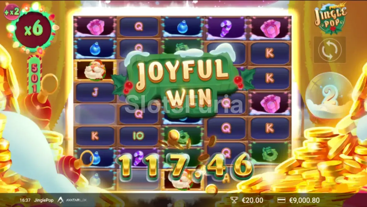 Pantalla de gran victoria en JinglePop mostrando el potencial máximo del juego