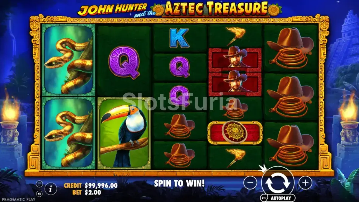 Segunda vista del juego base en John Hunter and the Aztec Treasure con símbolos en pantalla