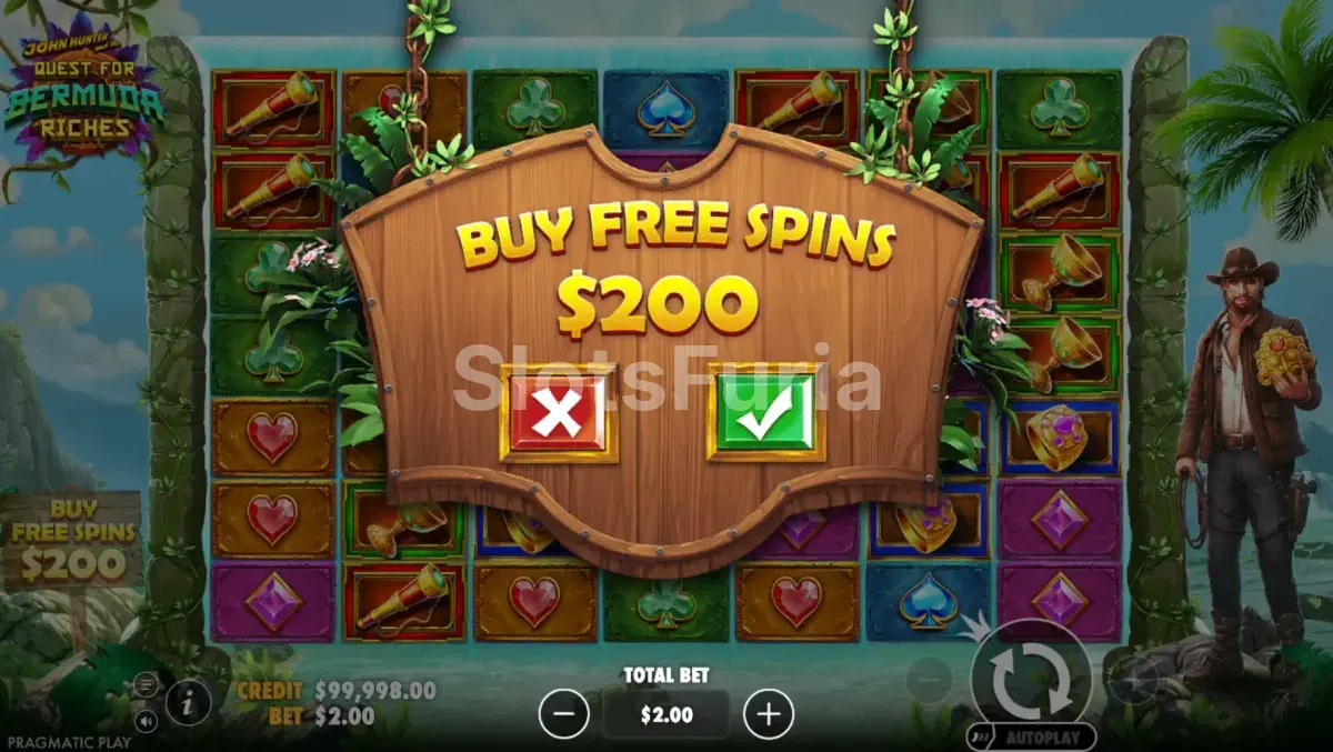 Opción de compra de bonus en John Hunter and the Quest for Bermuda Riches de Pragmatic Play
