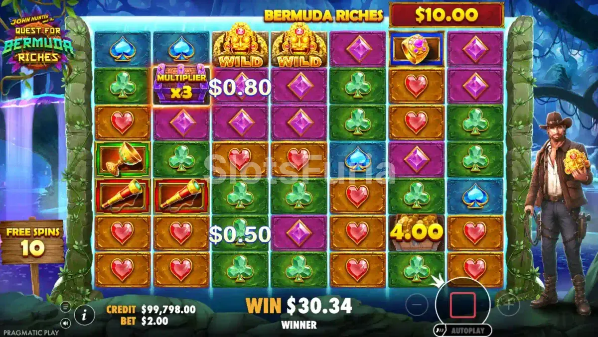 Ronda de giros gratis de John Hunter and the Quest for Bermuda Riches con el bote bonus activo
