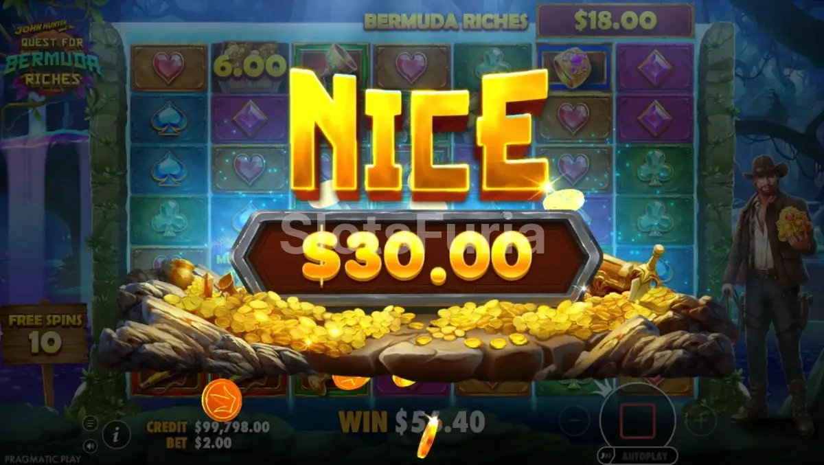 Gran victoria en John Hunter and the Quest for Bermuda Riches con multiplicador activo