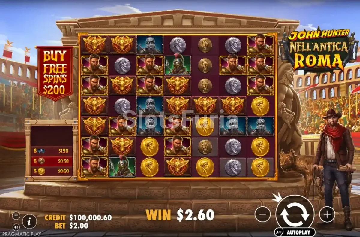 Pantalla principal del juego base en John Hunter nell'antica Roma