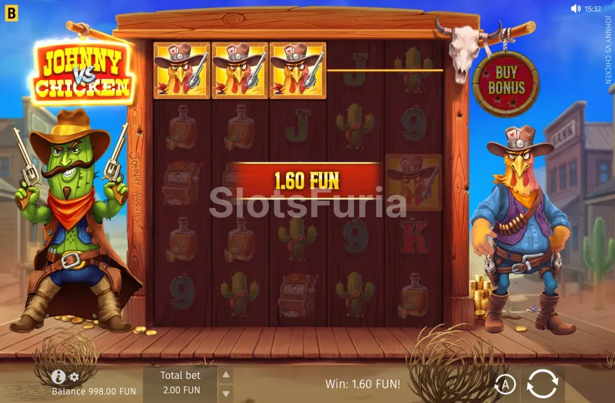 Juego base de Johnny vs Chicken con la cuadrícula de 5 rodillos y 5 filas