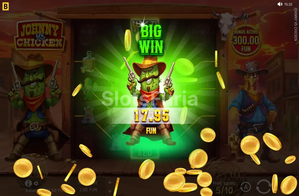 Pantalla de gran premio en Johnny vs Chicken tras un duelo de multiplicadores