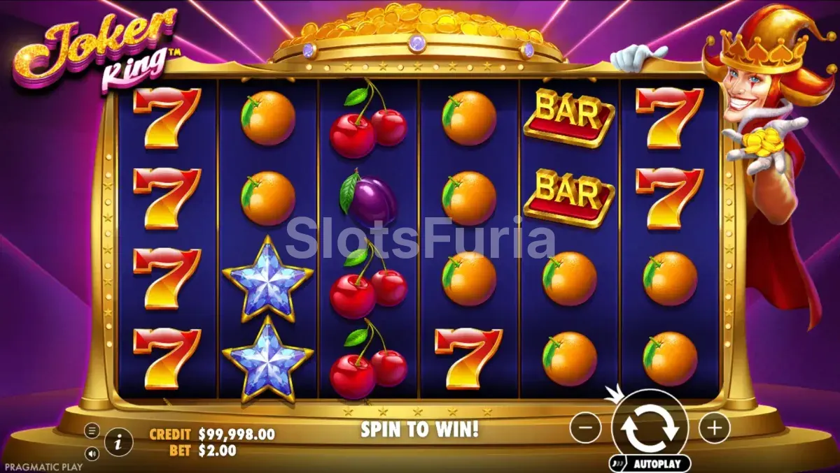Juego base de Joker King con el bufón a la derecha de los rodillos