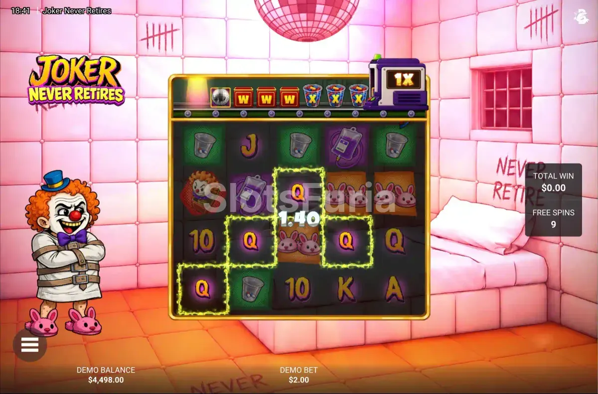 Ronda de giros gratis de Joker Never Retires con multiplicador activo