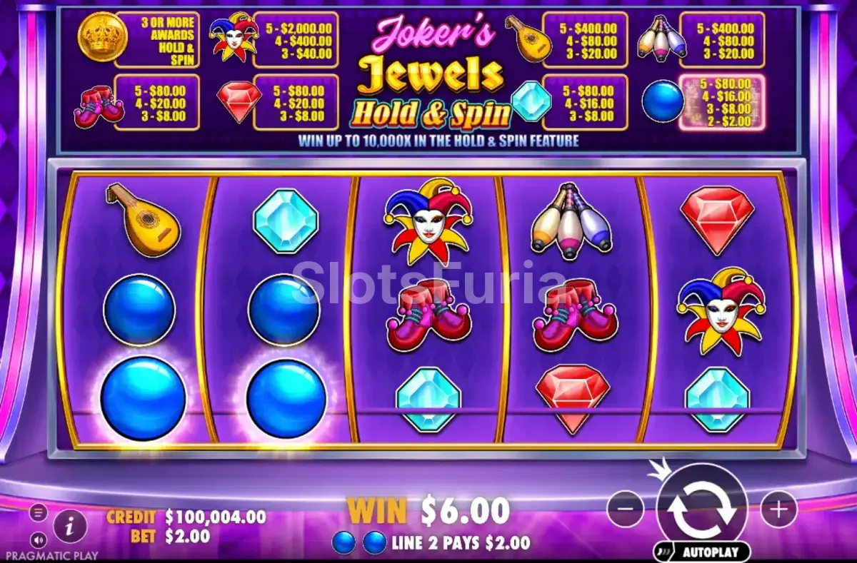 Pantalla principal del juego base de Joker's Jewels Hold & Spin