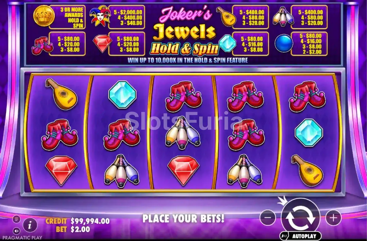Segunda vista del juego base de Joker's Jewels Hold & Spin con símbolos activos