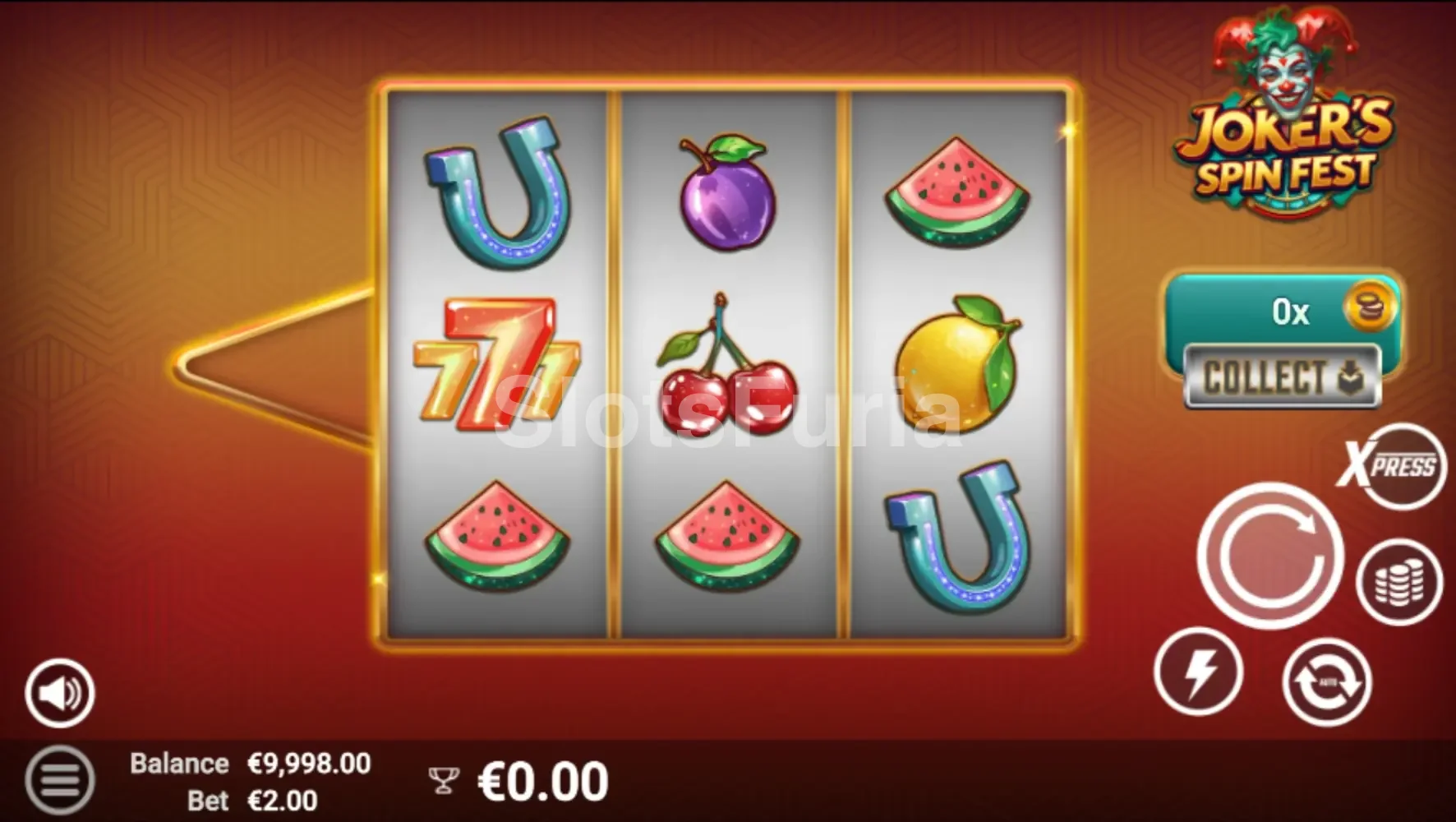 Pantalla principal del juego base de Joker's Spin Fest