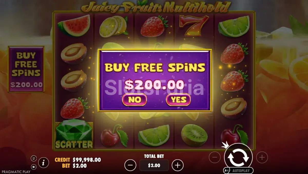 Pantalla de compra de bonos en Juicy Fruits Multihold