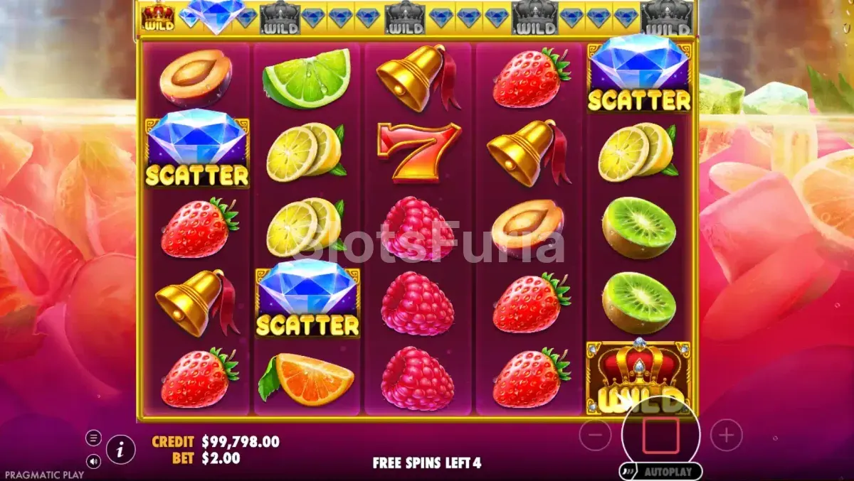 Ronda de giros gratuitos de Juicy Fruits con medidor de diamantes activo