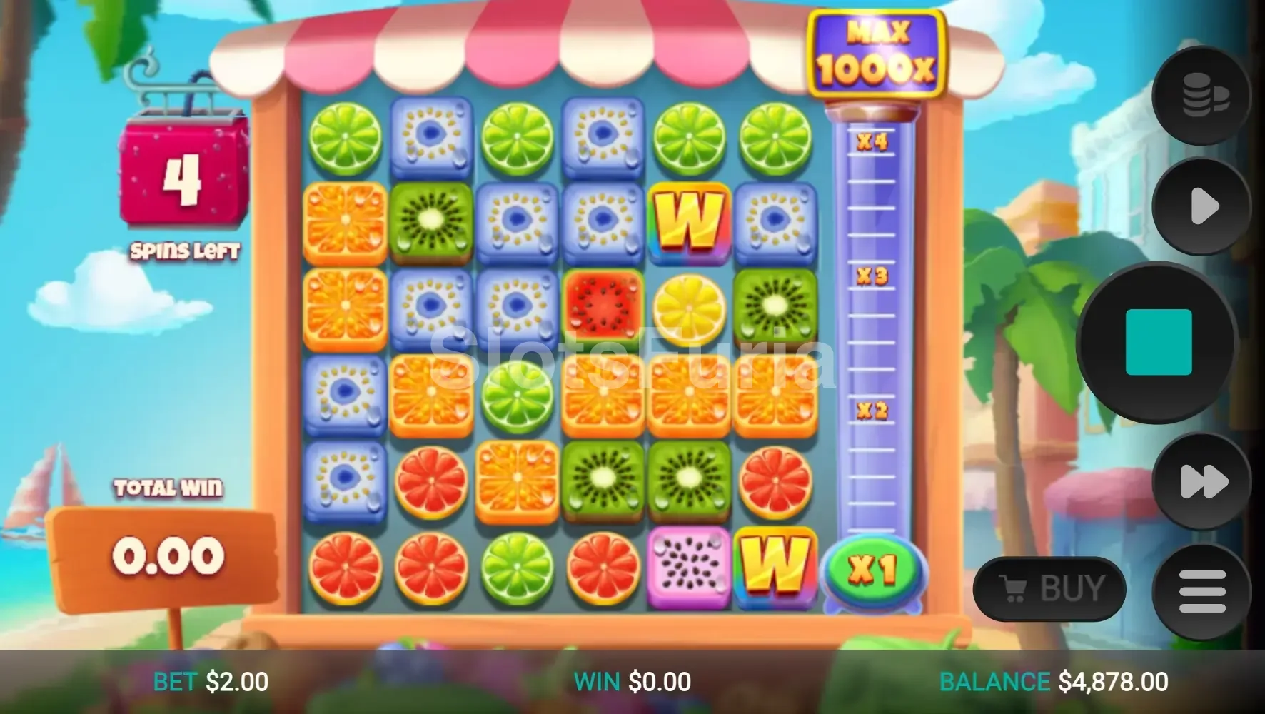 Pantalla de giros gratuitos de Jumbo Juicy con el multiplicador activo