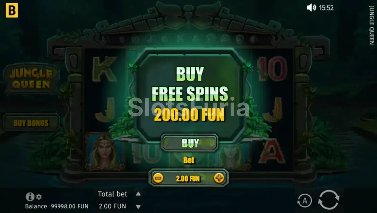 Función de compra de bonus en Jungle Queen de BGaming