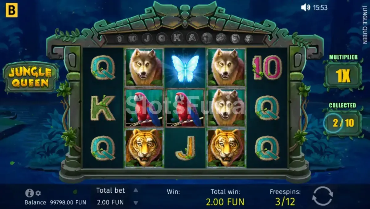 Ronda de giros gratis activada en Jungle Queen con multiplicadores