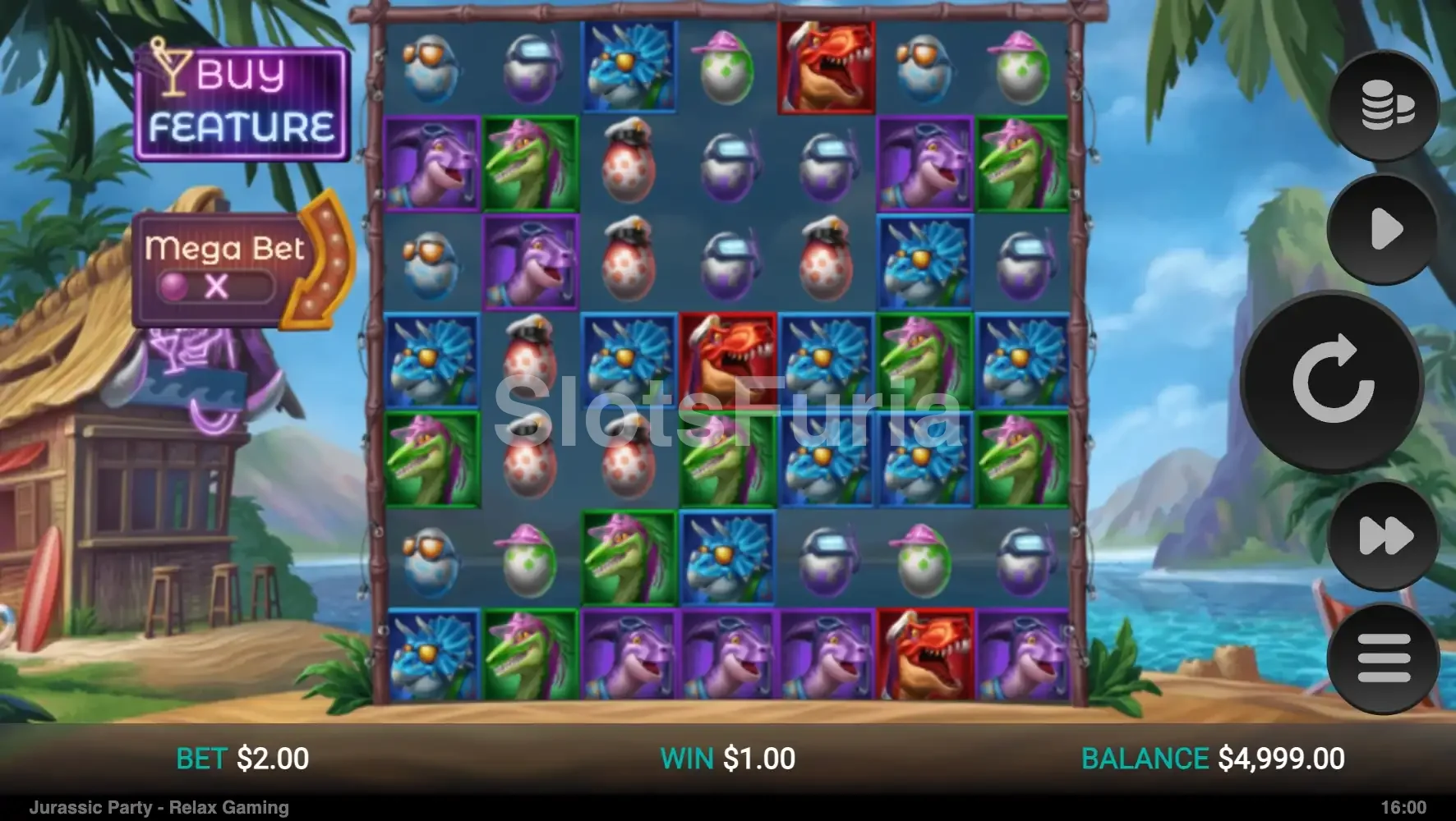 Pantalla principal del juego Jurassic Party con su rejilla 7x7