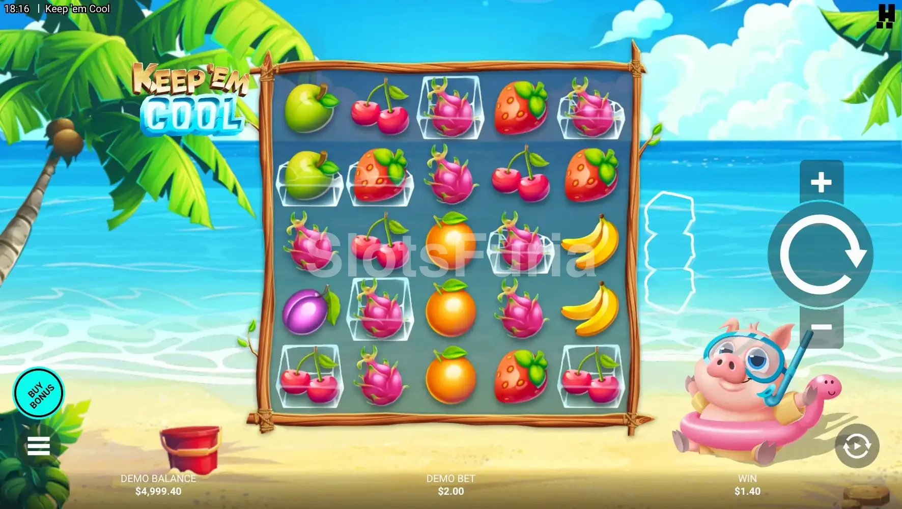 Pantalla principal del juego Keep 'Em Cool en la playa