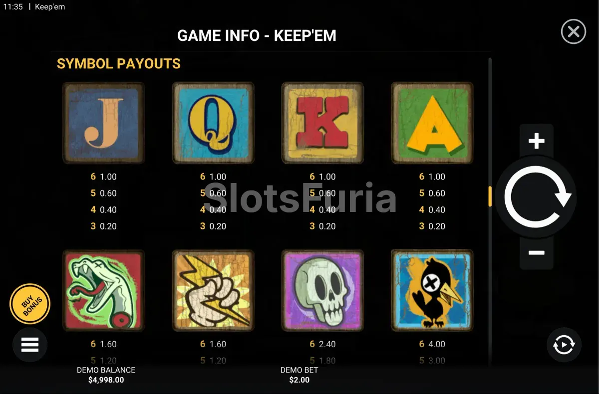 Tabla de pagos de la slot Keep 'Em explicada en detalle